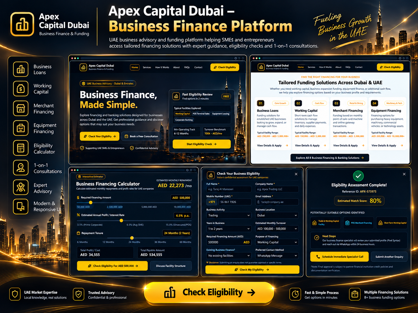 Apex Capital Dubai interface built by Pixel Syntax